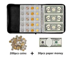 200 Pockets Coins Collecting Album & 30 Sleeves Paper Money Display Storage Case