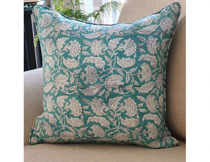 Kolka Sea Green Floral Decorative Cushion Pillow Cover - Green