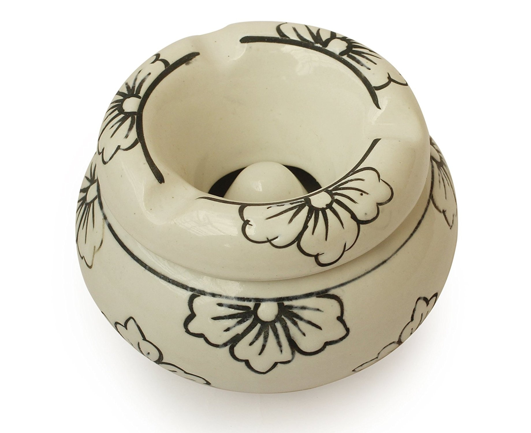 (Black Flower) - AB Handicrafts - Moroccan Round Black Flower Ashtray ...