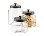 3 x GLASS JARS CANISTER w/ AIRTIGHT BLACK LID 2LT Kitchen Food Storage Container Jars Kitchen Canister Food Jars Home Pantry Food Storage Container
