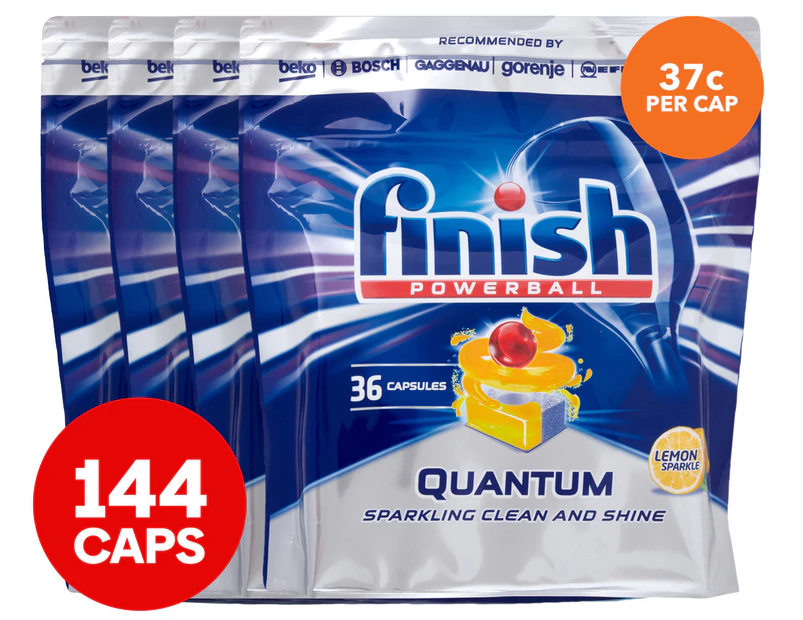 4 x 36pk Finish Powerball Quantum Dishwasher Caps Lemon Sparkle