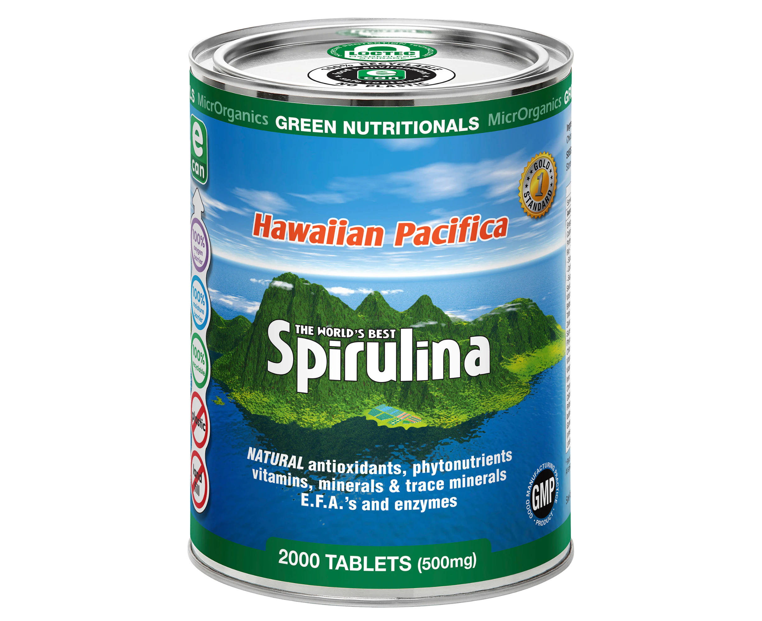 Green Nutritionals Hawaiian Pacifica Spirulina 2000 tablets - Vegan Friendly