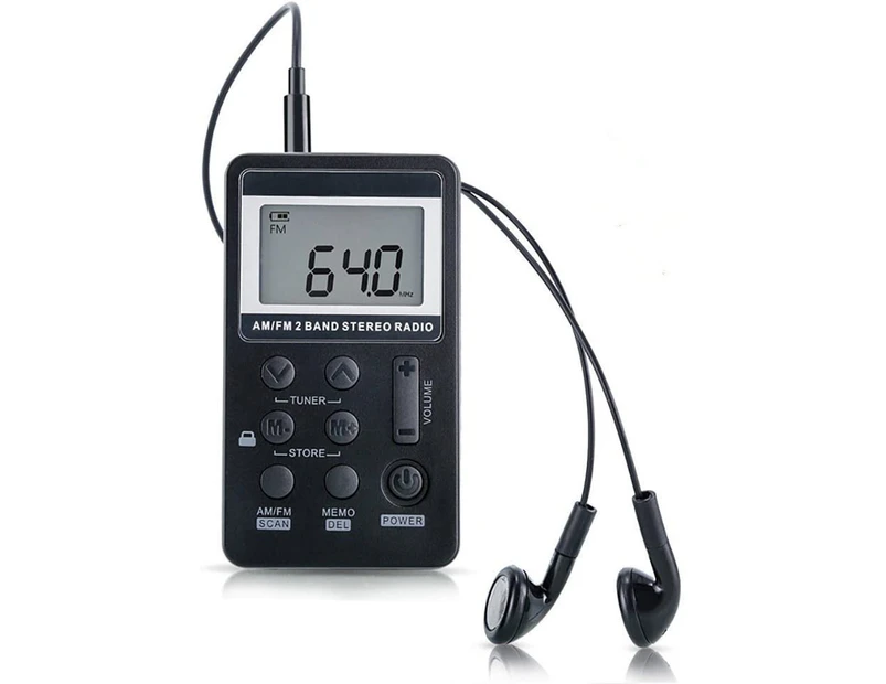 AM FM Radio,Mini Portable Pocket Radio Receiver with Earphone,Rechargeable Battery for Walk/Jogging/Gym/Camping (Black)