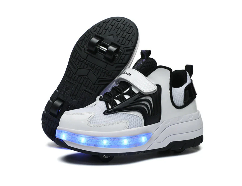 Dadawen Ultralight Sneaker Roller Skate Shoes with Quad Roller for Children-Black