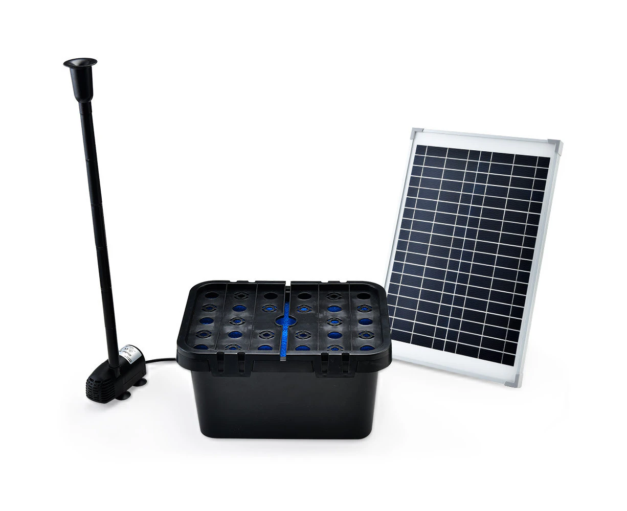 PROTEGE 10W Solar Powered Water Fountain Pump Pond Kit with Eco Filter Box