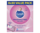 8 x 80pk Curash Fragrance Free Baby Wipes