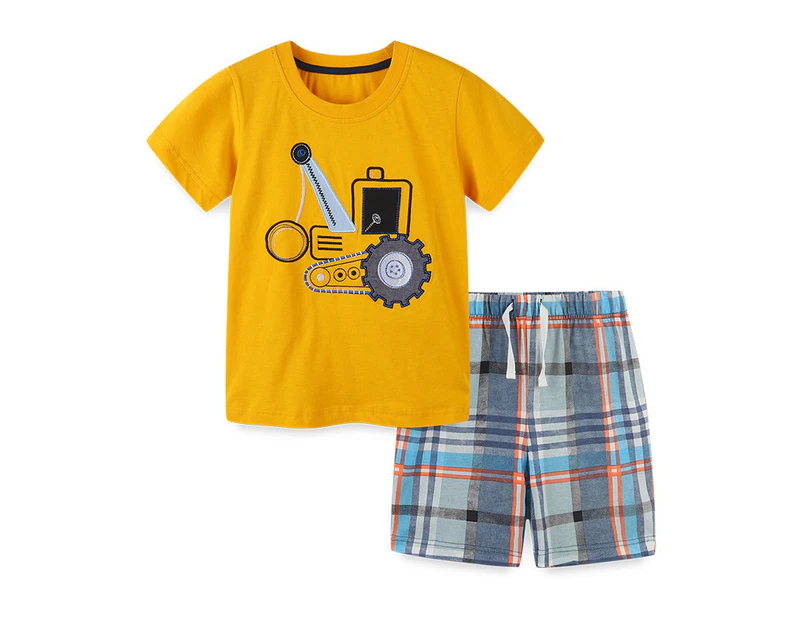 Bonivenshion Children's Cotton Short Sleeve Tee and Shorts Sets Boys Crewneck Cotton Tee Tops for Boys - Yellow