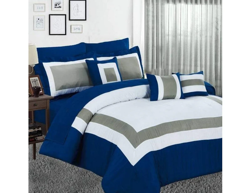 Home Fashion Soft Bed Navy 10 Piece Comforter Set