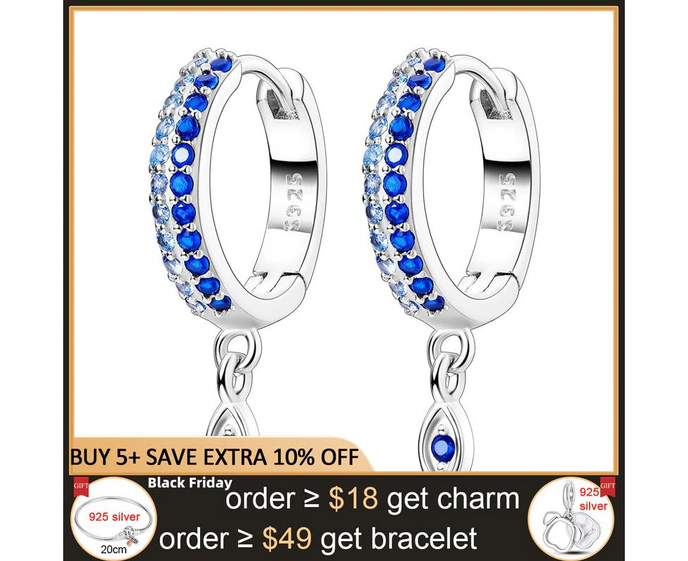 Shimmering Pave Zircon Blue Eye Earings Silver Color Hoop Earrings For Female Girl Women Fashion Luxury Jewelri Jewelry