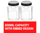 3 x GLASS FOOD STORAGE JARS 2900mL Kitchen Canister Food Container Screw top Lid Vintage Style Pantry Container with Black Metal Lid Food Storage Jar