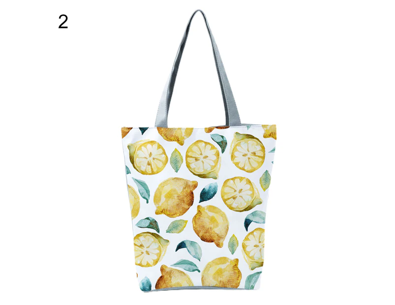 Bestjia Great Craftsmanship Foldable Shoulder Bag Zipper Fresh Lemon Print Roomy Shopping Pouch for Dating - 2