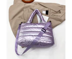Bestjia Large Capacity Smooth Zipper Adjustable Straps Handheld Lazy Pillow Shoulder Bag Women Lightweight Winter Down Cotton Padded Handbag - Purple