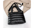 Bestjia Large Capacity Smooth Zipper Adjustable Straps Handheld Lazy Pillow Shoulder Bag Women Lightweight Winter Down Cotton Padded Handbag - Black