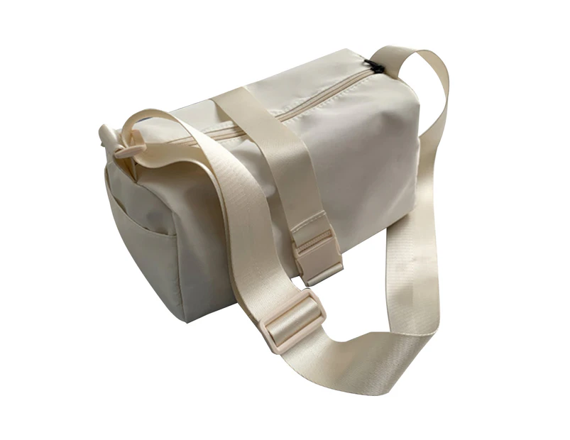 Shoulder Bag Adjustable Shoulder Strap Large Capacity Smooth Zipper Solid Color with Side Pocket Storage Oxford Cloth Women Crossbody Pouch Handbag - White