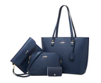 4pcs Set Women Fashion Synthetic Handbags Wallet Tote Bag Shoulder Bag Top Handle Satchel Purse,Navy