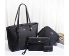 4pcs Set Women Fashion Synthetic Handbags Wallet Tote Bag Shoulder Bag Top Handle Satchel Purse,Black