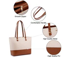 3pcs Set Women Fashion Synthetic Handbags Wallet Tote Bag Shoulder Bag Top Handle Satchel Purse,Beige Brown