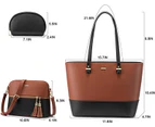 3pcs Set Women Fashion Synthetic Handbags Wallet Tote Bag Shoulder Bag Top Handle Satchel Purse,Brown Black
