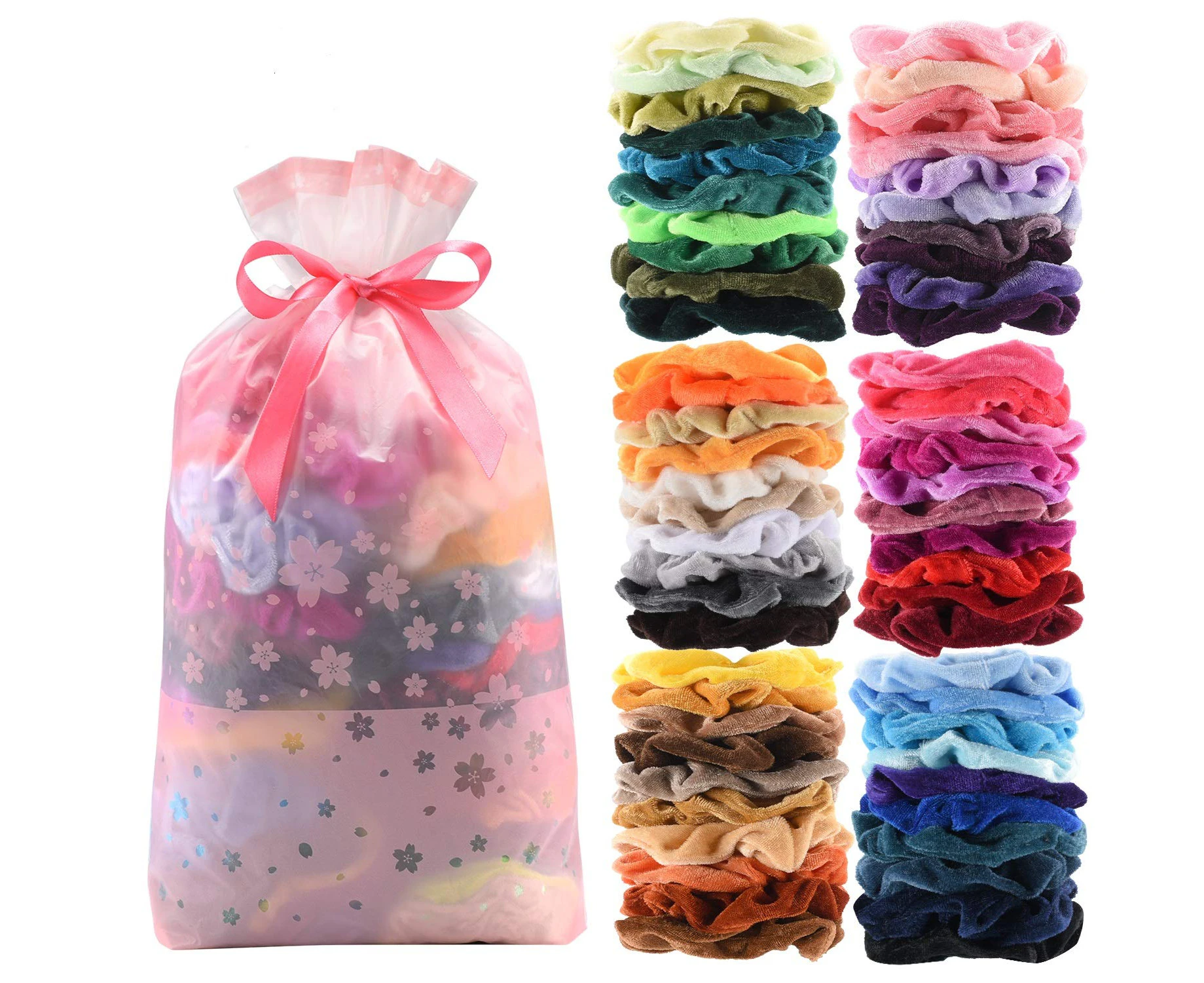 60 Pcs Premium Velvet Hair Scrunchies Hair Bands for Women or Girls Hair Accessories with Gift Bag