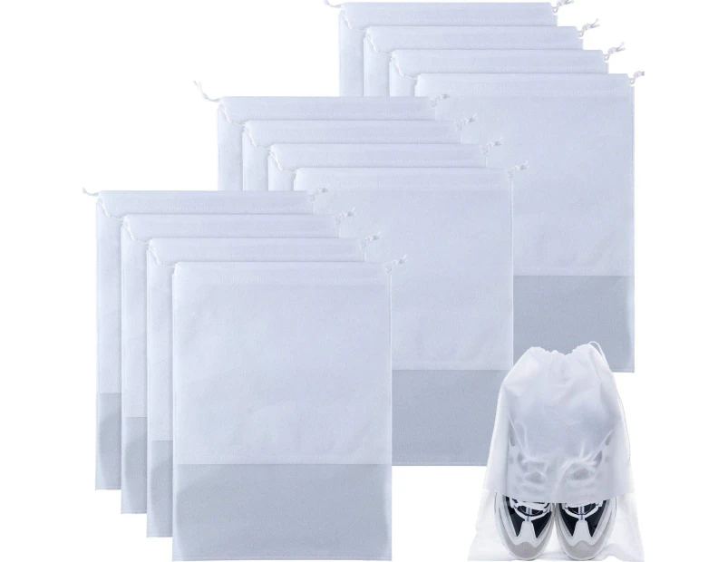 12 Pack Shoe Bags for Travel Large Clear Shoes Organizers Storage Pouch with Rope for Men and Women - White