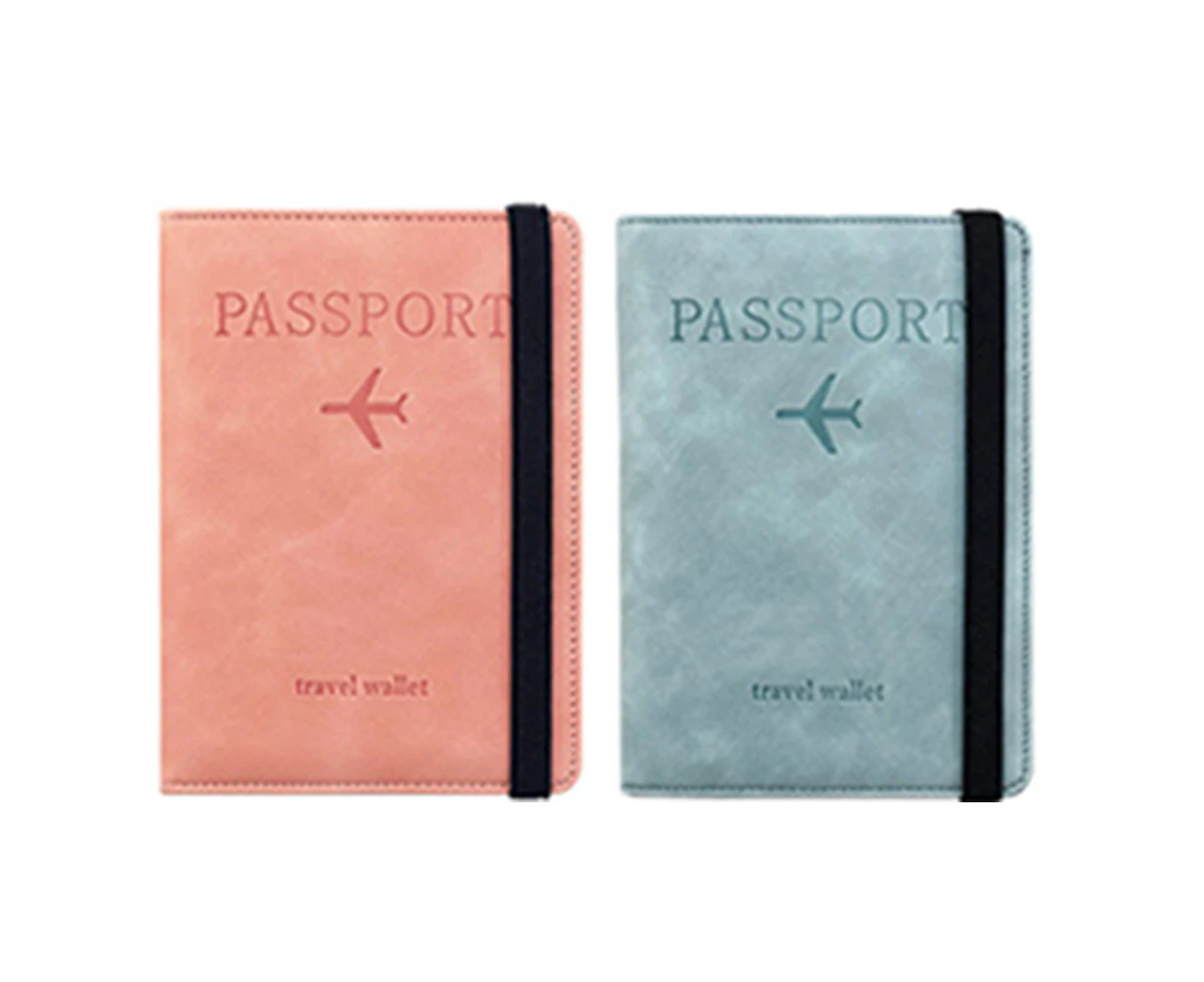 2pcs RFID Blocking Passport Holder for Travel Accessories Passport Purse Card Wallet - Pink and Sky Blue