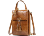 Oil Wax Leather Zipper Bag Tassel Shoulder Bag-H2103 Brown