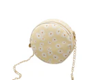 Bestjia Women Stylish Zipper Marguerite Print Round Shoulder Bag Handbag Crossbody Pouch - Light Yellow