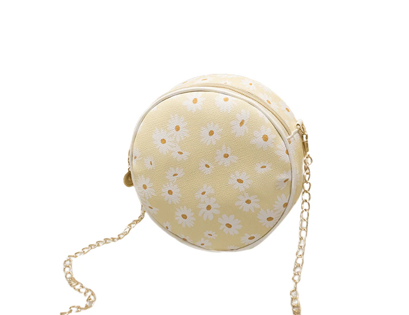 Bestjia Women Stylish Zipper Marguerite Print Round Shoulder Bag Handbag Crossbody Pouch - Light Yellow