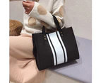 Bestjia Women Stripe Color Block Canvas Bag Large Capacity Tote Shoulder Crossbody Pouch - Black White