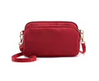 Bestjia Women Solid Color Waterproof Zipper Small Clutch Crossbody Shoulder Nylon Bag - Wine Red