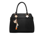 Bestjia Women Solid Color Tassel Zipper Faux Leather Shoulder Crossbody Bag Tote Handbag - Black