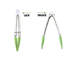 3 Pieces Of Food Tongs Silicone Stainless Steel Green