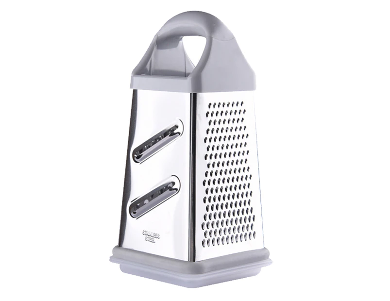 Stainless Steel Grater, 4-Sided XL Cheese Graters with Handle, Slice, Zest, Shred, and Grate Vegetables, Handheld Food Shredder-Grey
