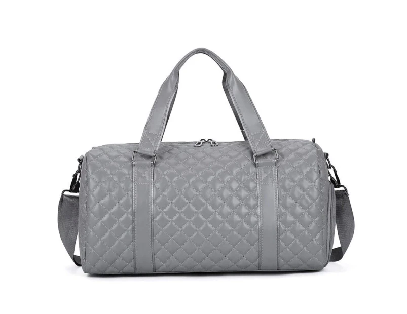 Lingge PU Leather Men's Fitness Travel Bag Simple Large Capacity Shoulder Messenger Bag Multifunctional Design Unisex Handbag - Gray