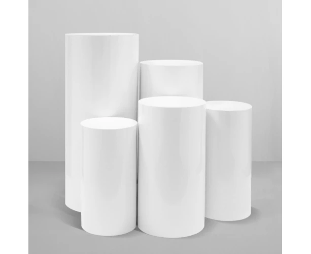 5pcs Cylinder Pedestal Stands For Party Large Cylinder Tables For Parties Pedestal Display Plinth Pillars For Ceremony Birthday Party Art Decor White