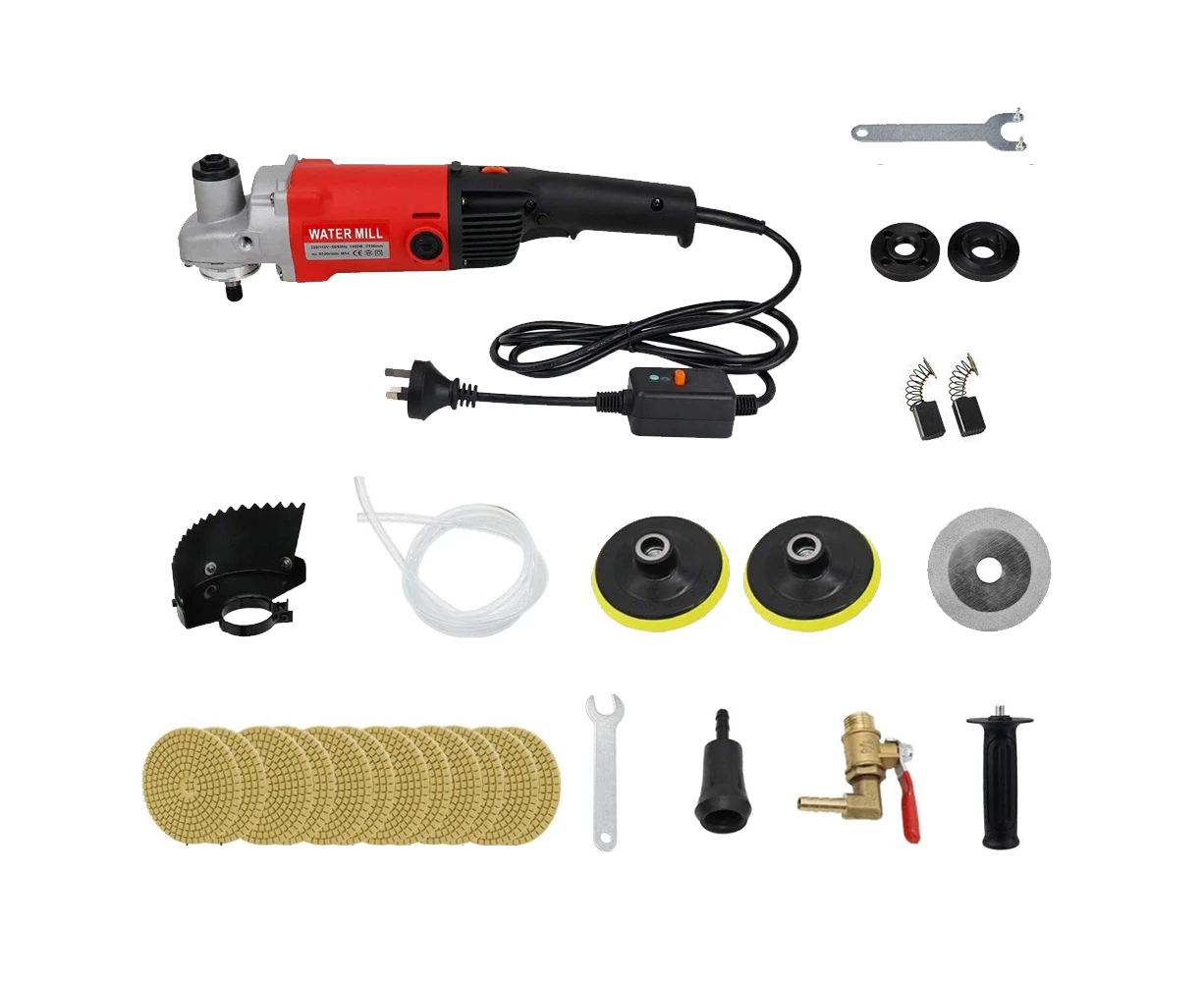 1400w Polisher Concrete Stone Wet Polishing Kit 6 Speed Grinder Including Cutting Wheel Splash Guard And 12 Grit Pads For Granite