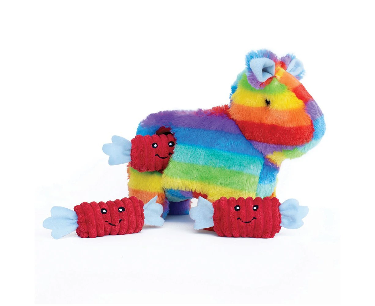 Zippy Paws Interactive Burrow Plush Dog Toy - Rainbow Pinata with Candy