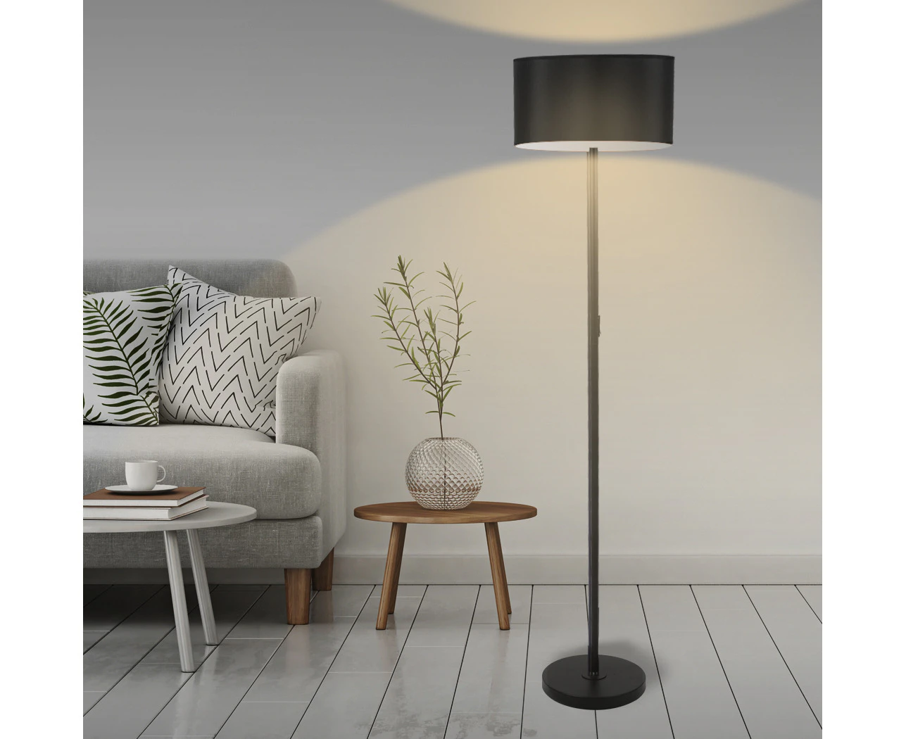 Emitto Modern LED Floor Lamp Stand Reading Light Home Decor Indoor Linen Fabric