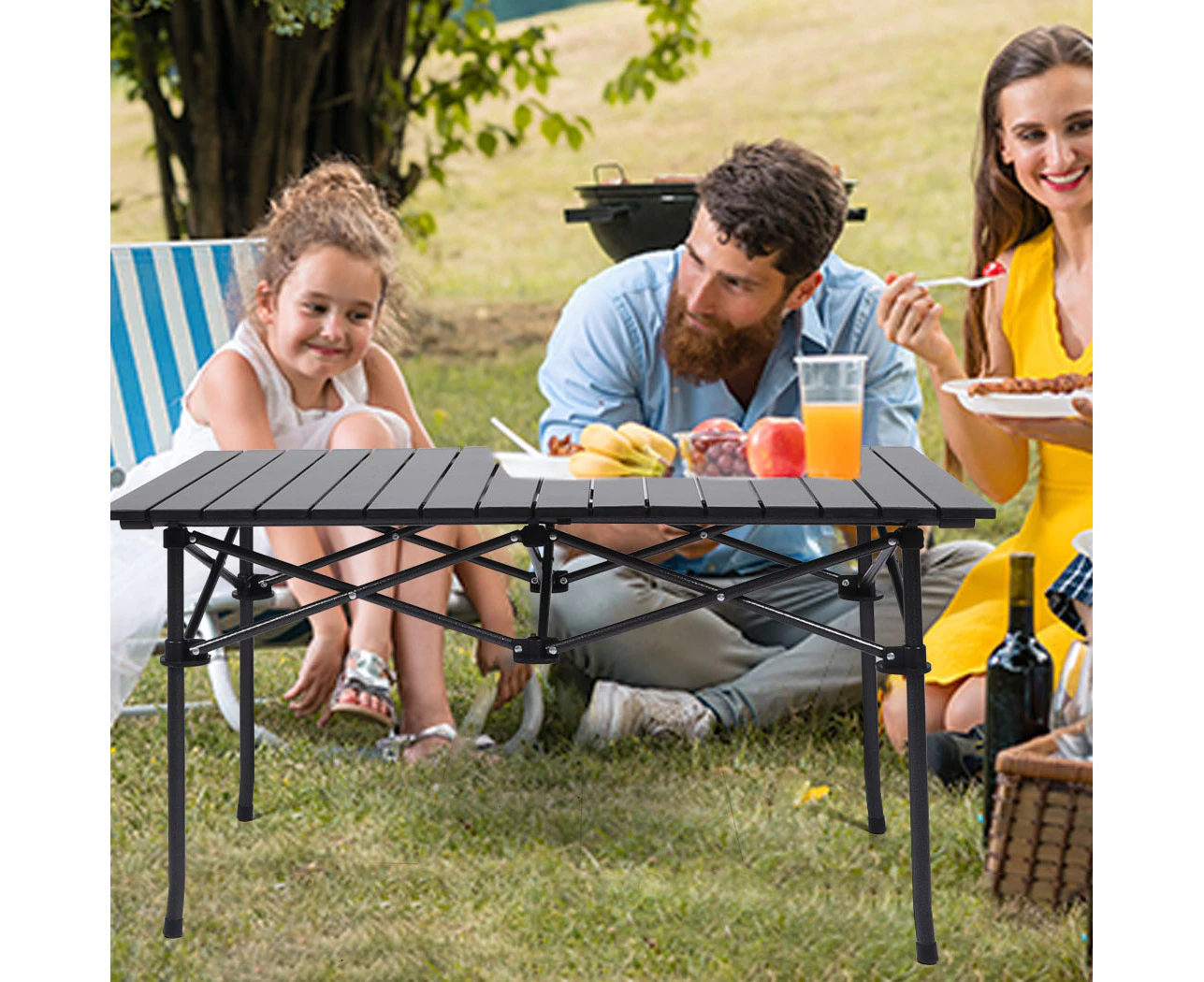 Levede Folding Camping Table Portable Aluminium Outdoor Picnic Garden Black