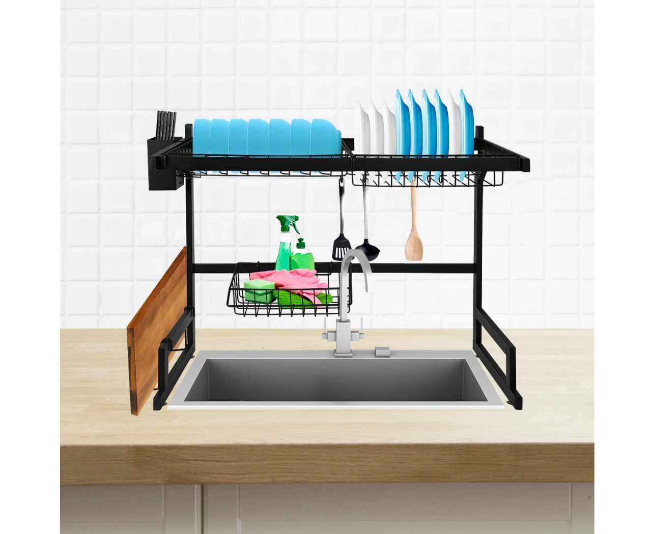 Toque Dish Drying Rack Over Sink Steel Dish Drainer Organizer 2 Tier 65CM