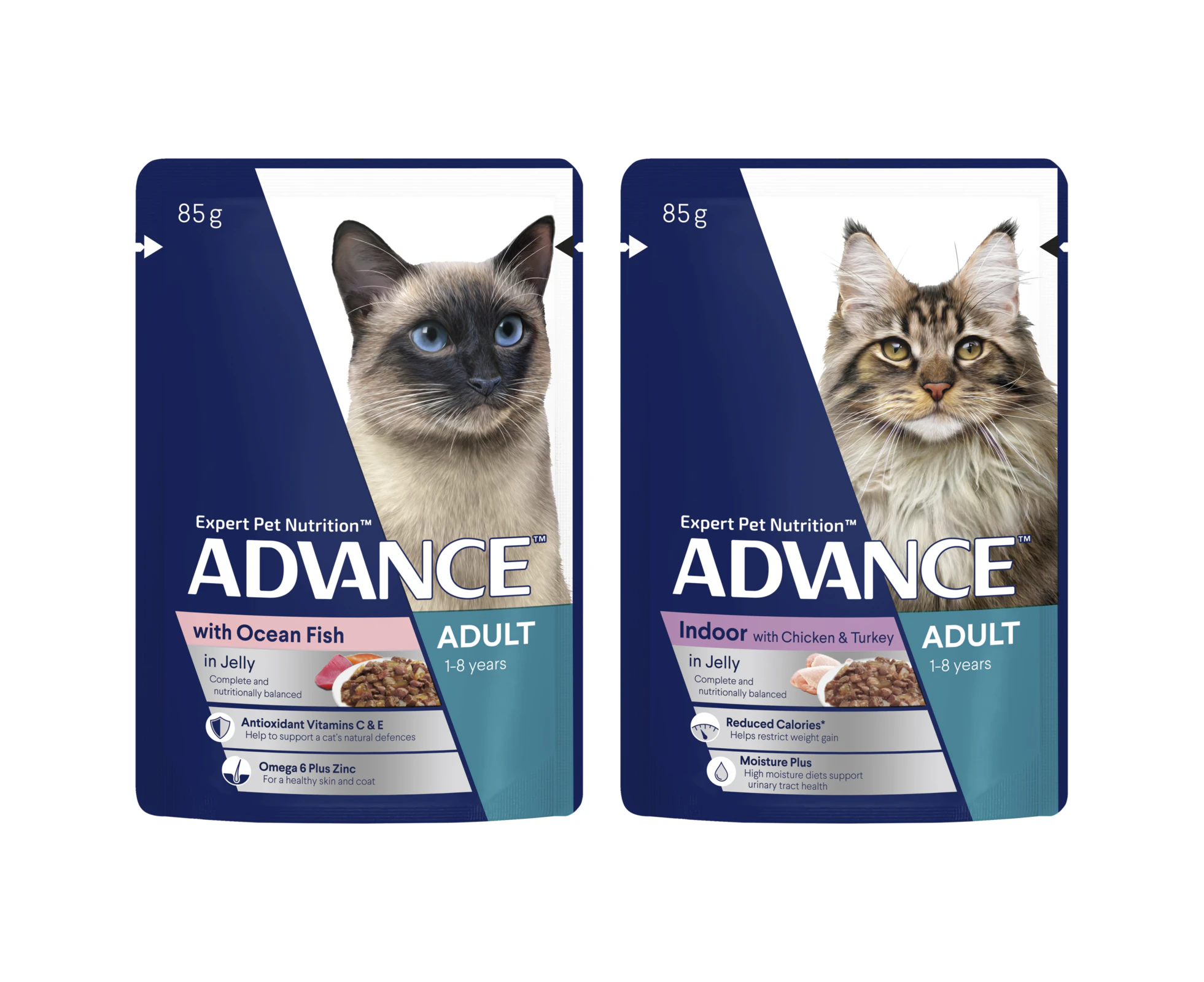 Advance Adult 1+ Wet Cat Food w/ Ocean Fish & Chicken & Turkey in Jelly 12 x 85g