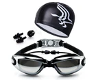 Adult Swimming Glasses Kit Anti Fog Swim Goggles + Cap + Nose Clip + Ear Plugs
