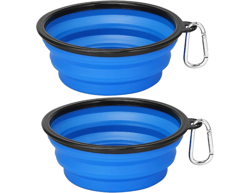 Large Collapsible Dog Bowls 2 Pack, 34oz Foldable Dog Travel Bowl, Portable Dog Cat Water Food Bowl with Carabiner, for Traveling, Walking, Parking