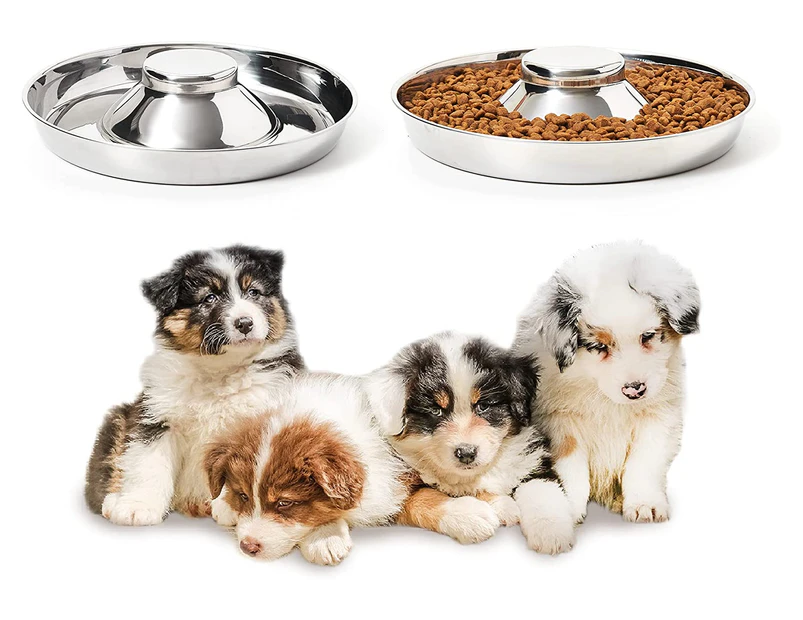 Stainless Steel Puppy Bowls, Set of 2 Puppy Feeder, Dog Food and Water Bowl, Food Feeding Weaning for Small Medium Large Dogs, Pets, S