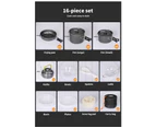 Toque 16Pcs Camping Cookware Set Outdoor Hiking Cooking Pot Pan Portable Picnic