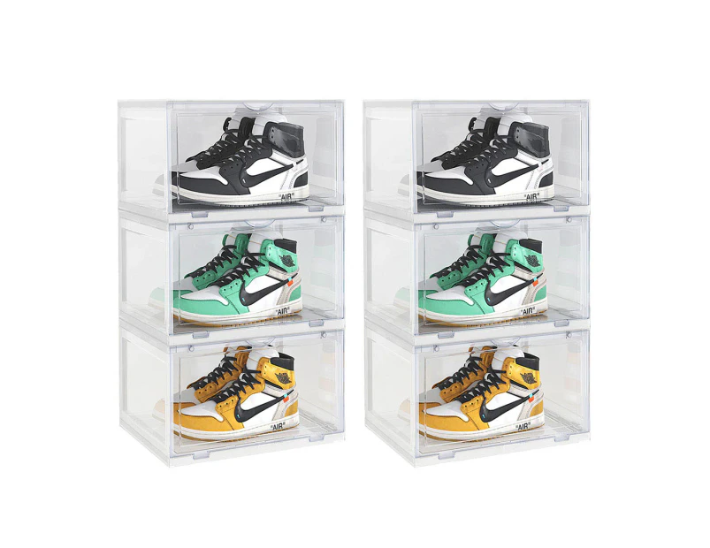 SOGA  2X 3 Tier Transparent Portable Shoe Organiser Sneaker Footwear Folding Plastic Bin Stackable Storage Box with Magnetic Door