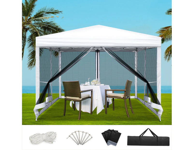 Instahut Gazebo Pop Up Marquee 3x3m Wedding Party Outdoor Camping Tent Canopy Shade Mesh Wall White