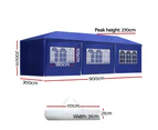 Instahut Gazebo 3x9m Marquee Wedding Party Tent Outdoor Camping Side Wall Canopy 8 Panel Blue
