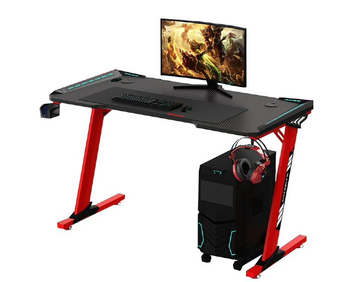 Odyssey8 Single Panel 1.4m Gaming Desk Office Table Desktop with LED Light & Effects - Red