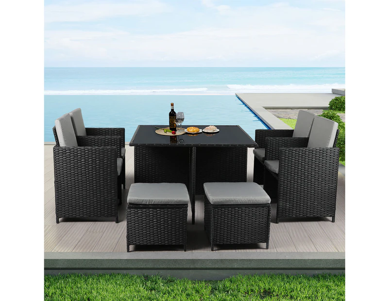 Levede 9PCS Outdoor Table Chair Set Patio Furniture Dining Setting Wicker Lounge